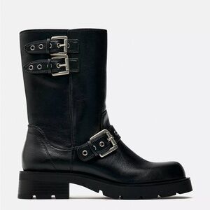 Black Leather Buckle Boots